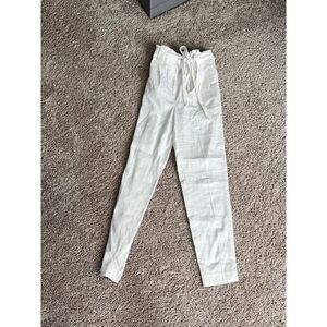 Express White Linen skinny Paperbag for Waist Belt Trouser Pants